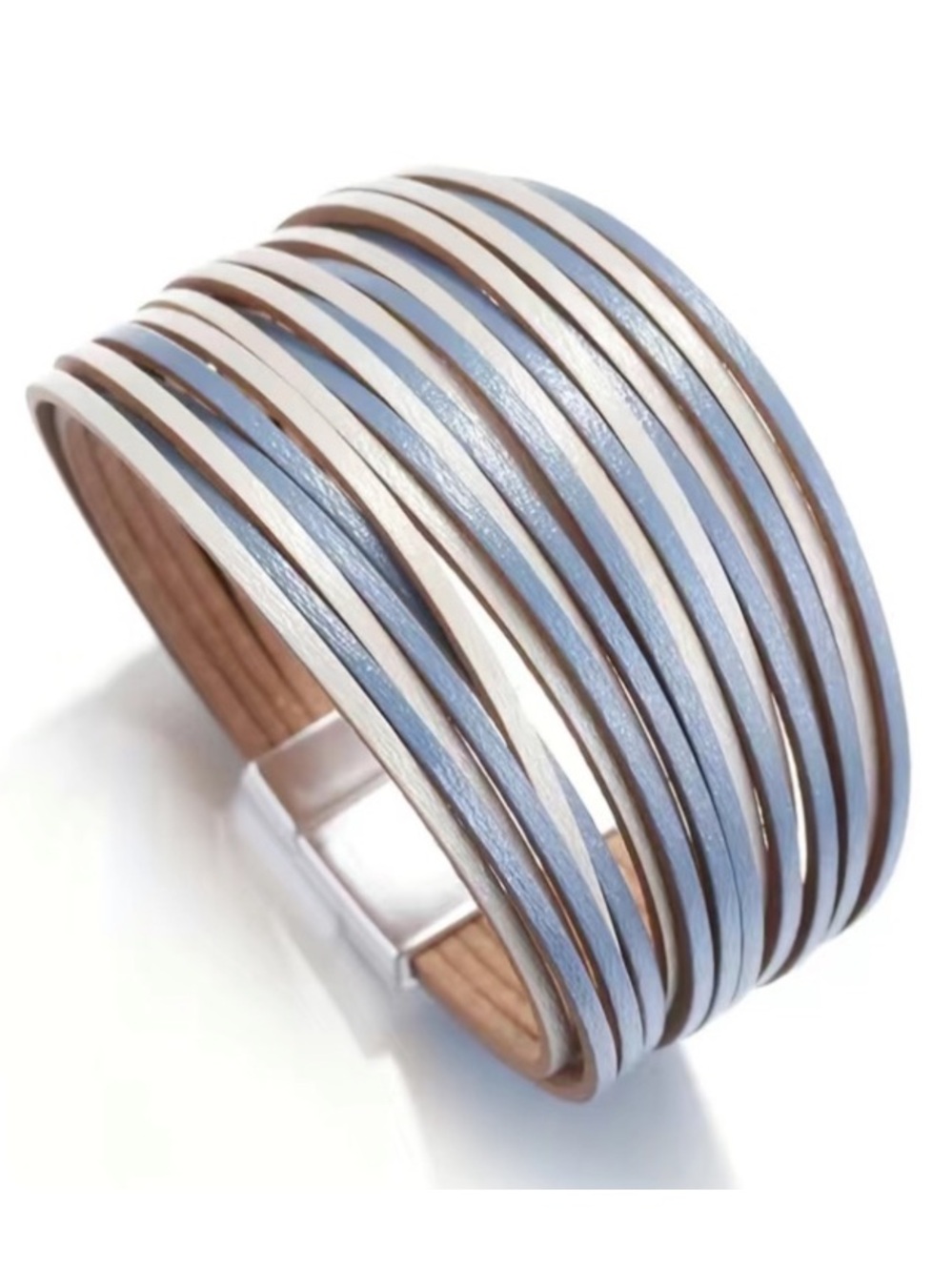Blue and Beige Multi Layer Leather Magnetic Bracelet